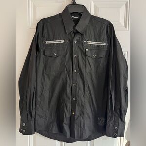 7 Diamonds Men’s Shirt S Black Pearl Snap Button Western Cowboy Rodeo Zip Pocket